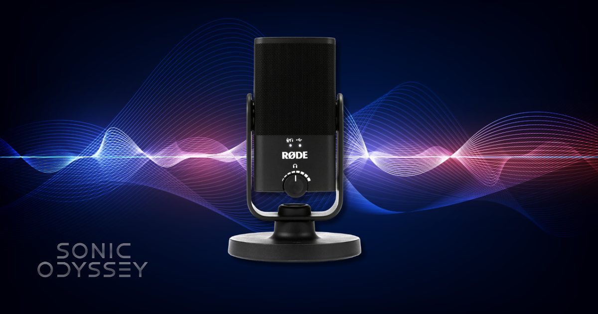 Rode NT-USB condenser microphone with pop filter for vocal recording and streaming.