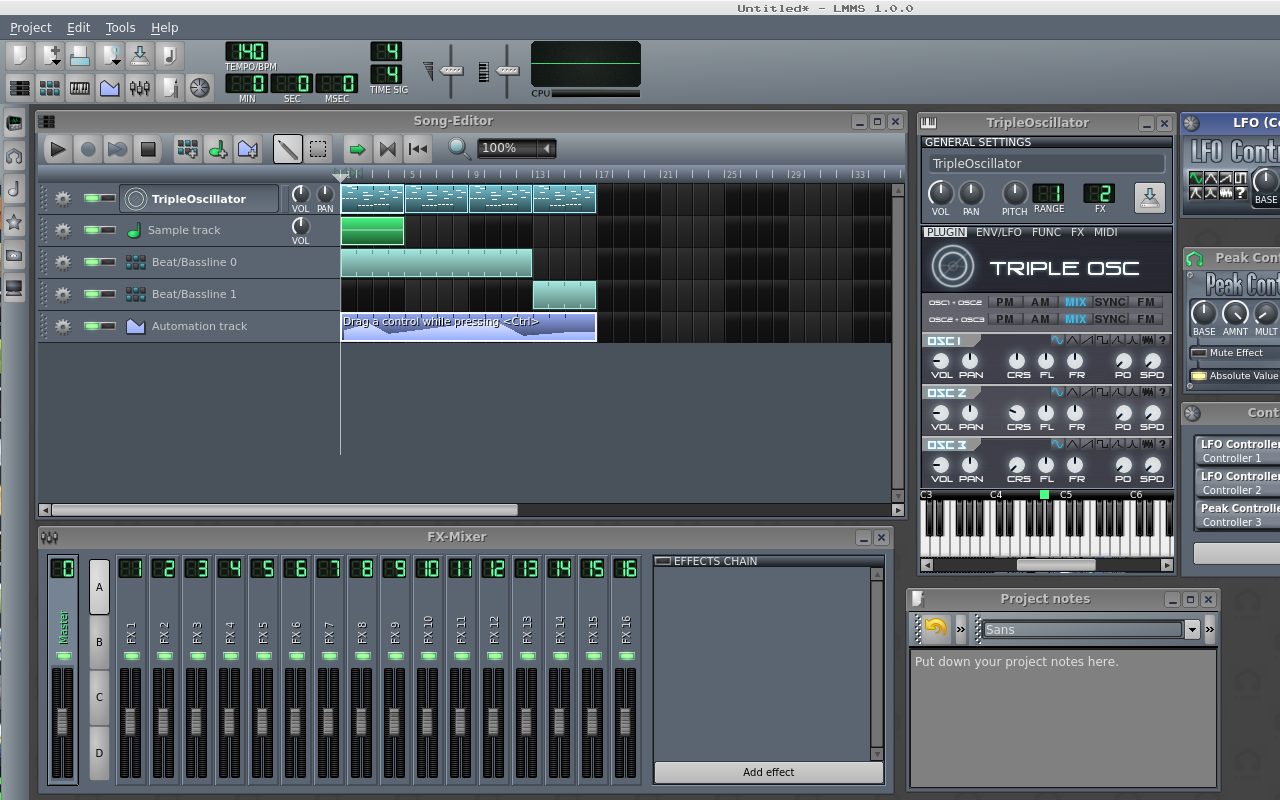 Screenshot of LMMS interface – free cross-platform DAW with beat-making tools and built-in synths for electronic music