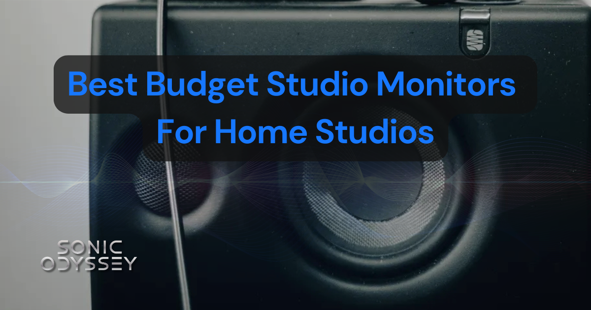 Close-up of a budget studio monitor speaker in a home studio setup, representing affordable monitors for accurate mixing in 2026.