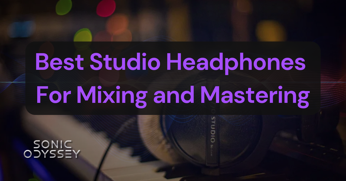 Studio headphones resting on a keyboard in a home studio setup, representing the best headphones for mixing and mastering in 2026.