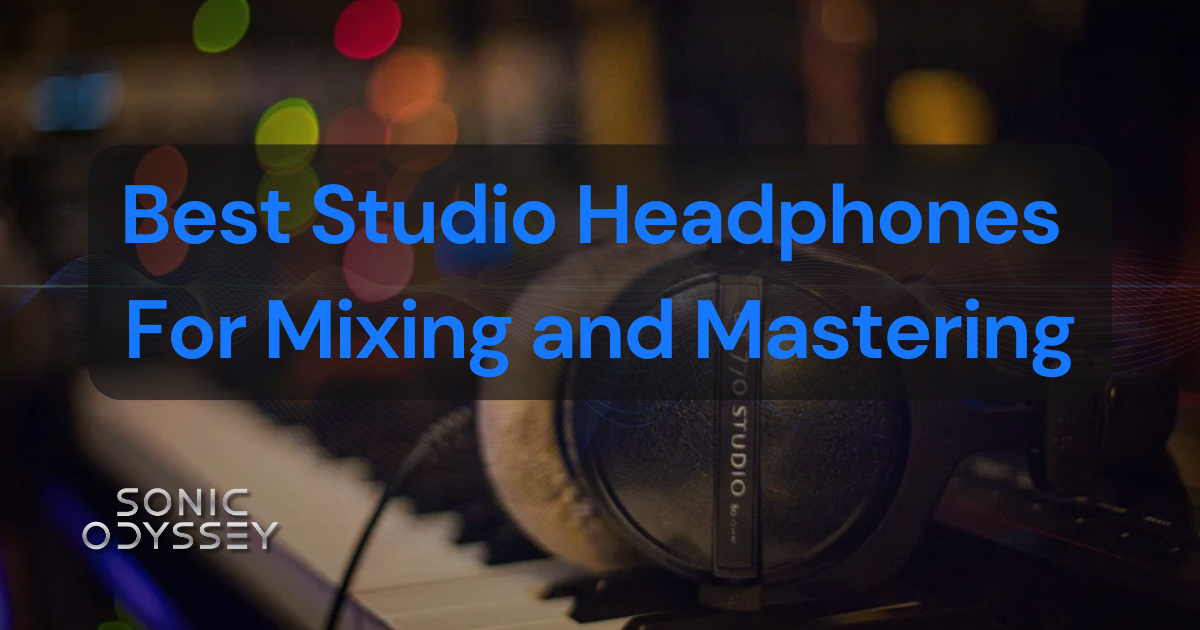 Studio headphones resting on a keyboard in a home studio setup, representing the best headphones for mixing and mastering in 2026.
