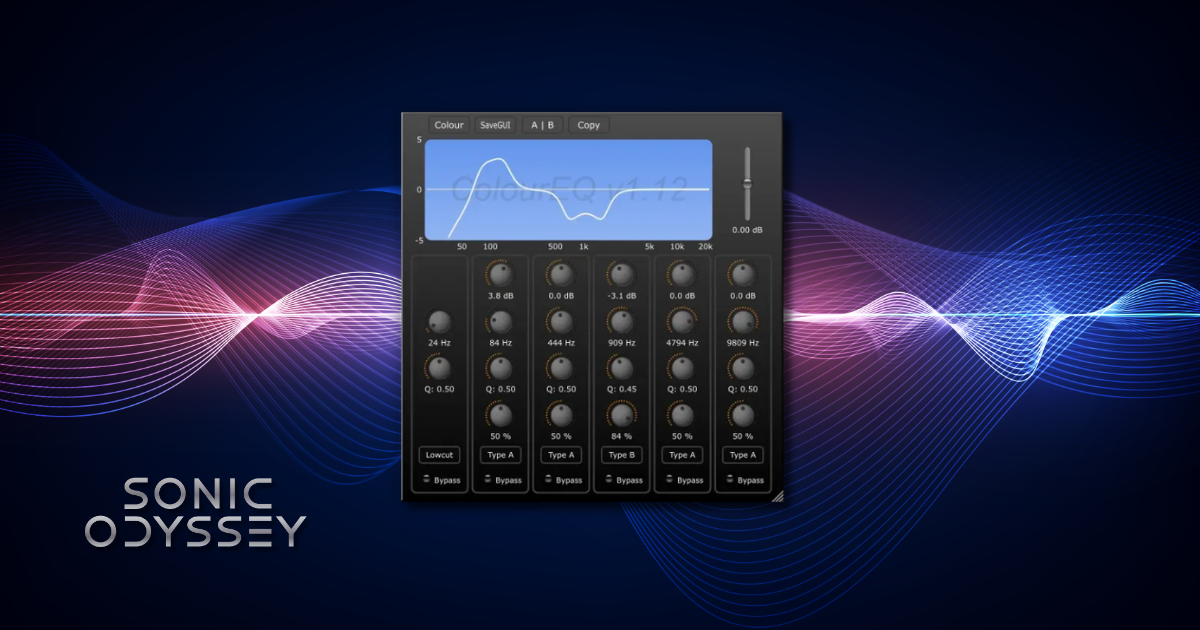DDMF ColourEQ analog-inspired equalizer plugin interface showing frequency shaping and tone controls.