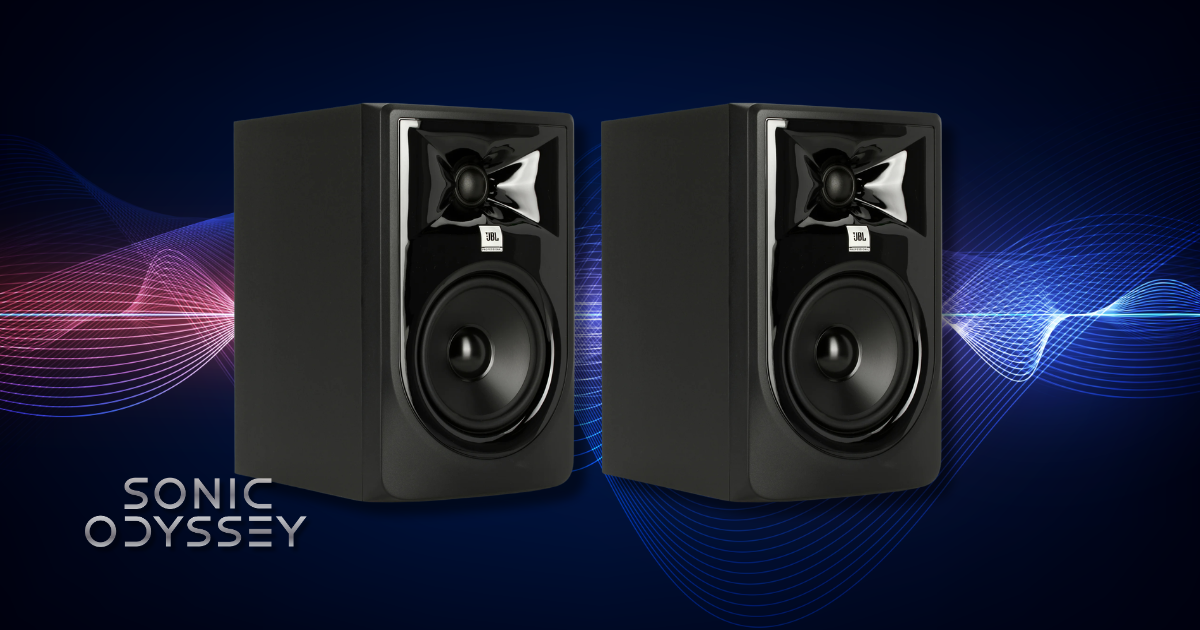 Pair of JBL 305P MkII studio monitors featuring JBL’s Image Control Waveguide for accurate mixing in home studio environments